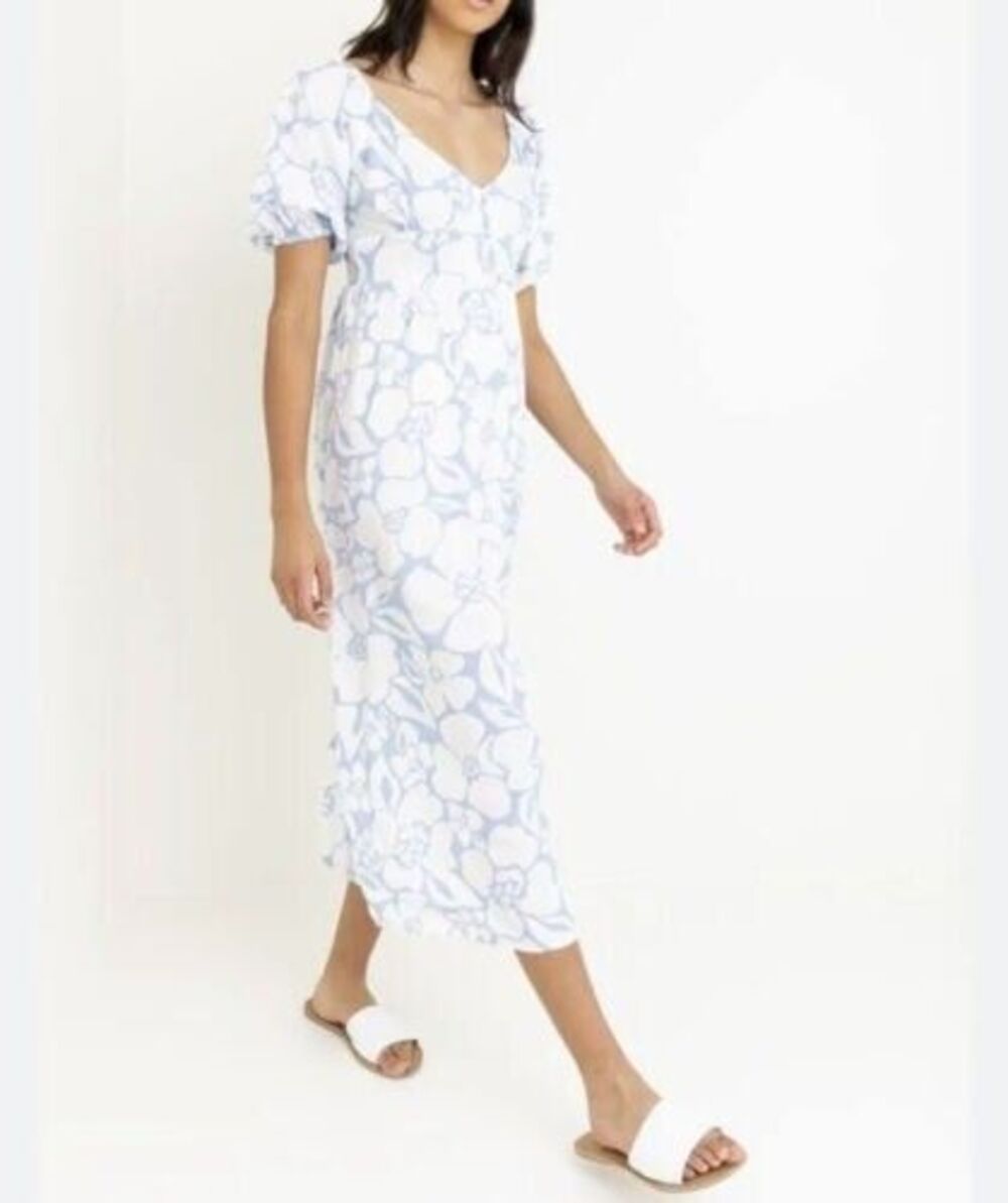 Billabong womens Blue & White Salty Sea Long Midi Cover-Up Dress size XS $70